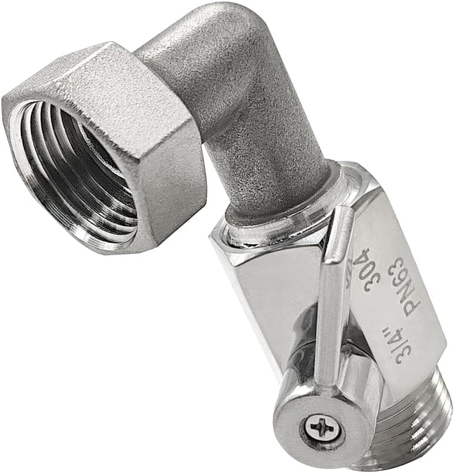 304 Stainless Steel Garden Hose Elbow 90 Degree Adapter Connector with Shut Off Ball Valve Heavy Duty Hose