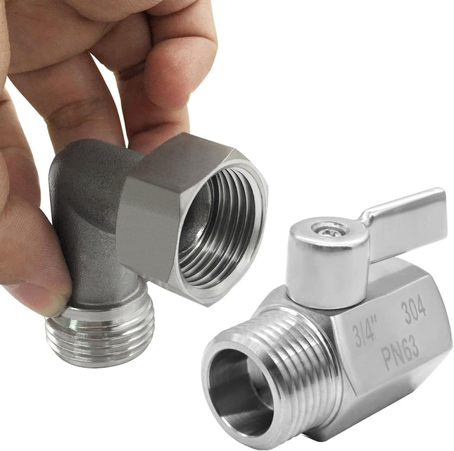 304 Stainless Steel Garden Hose Elbow 90 Degree Adapter Connector with Shut Off Ball Valve Heavy Duty Hose – product detail