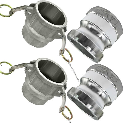 Aluminum Cam Lock Fittings (Part D+Part A) Cam and Groove Hose Fitting, 1 Female Coupler x 1 Female NPT with 1 Plug x 1 NPT Female Threaded Adapter(Set of 2)