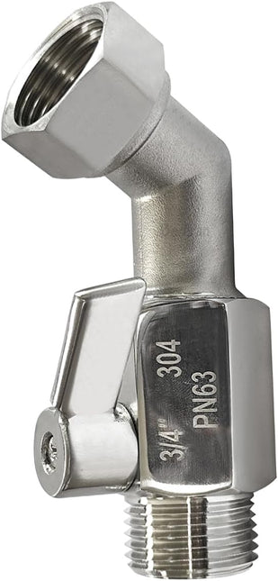 304 Stainless Steel Garden Hose Elbow 45 Degree Adapter Connector with Shut Off Ball Valve Heavy Duty Hose On Off Water Valve
