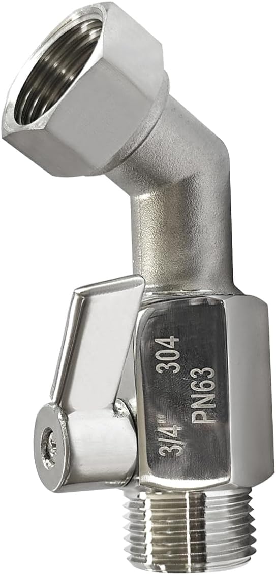 304 Stainless Steel Garden Hose Elbow 45 Degree Adapter Connector with Shut Off Ball Valve Heavy Duty Hose