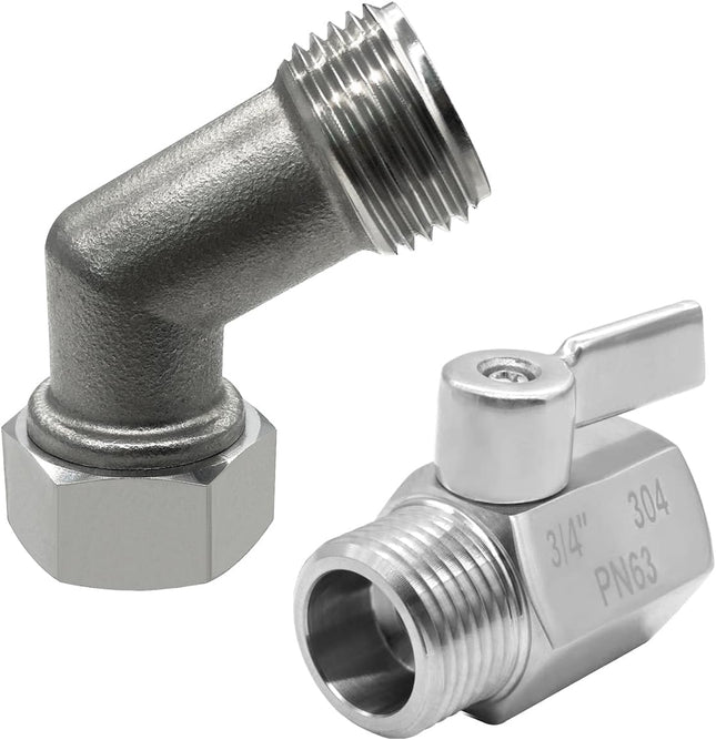 304 Stainless Steel Garden Hose Elbow 45 Degree Adapter Connector with Shut Off Ball Valve Heavy Duty Hose – product detail