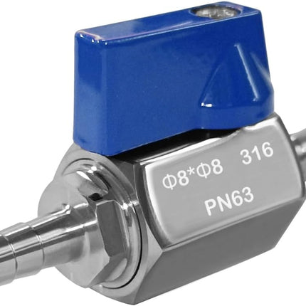 5/16" Hose ID Barb Ball Valve 316 Stainless Steel Mini Shut Off Valve for Marine Water Gas Fuel Drip Irrigation and Aquarium