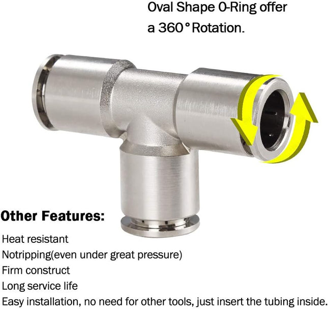 Push to Connect Tube Fitting Union Tee Copper Nickle-Plated 1/2 Tube OD 3 Way Tee Shaped Union Adapter – product detail