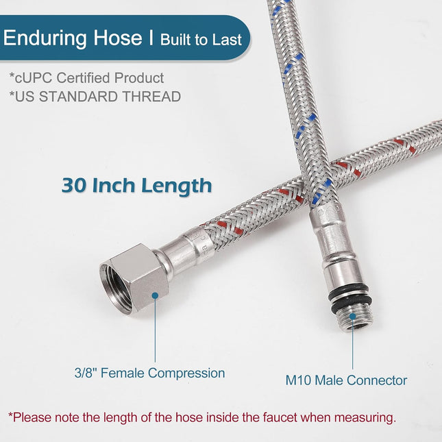 30 Inch Faucet Supply Lines Bathroom Kitchen Water Supply Line 3/8 Female Compression Thread x M10 (1 – product detail