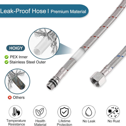30 Inch Faucet Supply Lines, Bathroom Kitchen Water Supply Line 3/8" Female Compression Thread x M10 Male Connector, Braided Stainless Steel Water Hose for Sink Faucet with 1/2” Adapter (1 Pair)