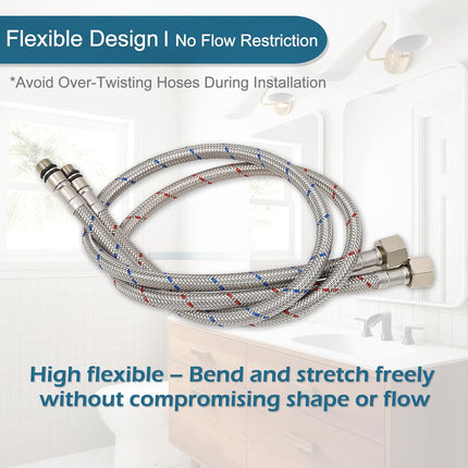 30 Inch Faucet Supply Lines, Bathroom Kitchen Water Supply Line 3/8" Female Compression Thread x M10 Male Connector, Braided Stainless Steel Water Hose for Sink Faucet with 1/2” Adapter (1 Pair)