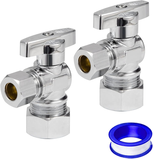 Heavy Duty Angle Stop Valve 1/2 Nom (5/8 OD) Comp x 3/8 OD Comp 1/4-Turn Operation lead-free brass