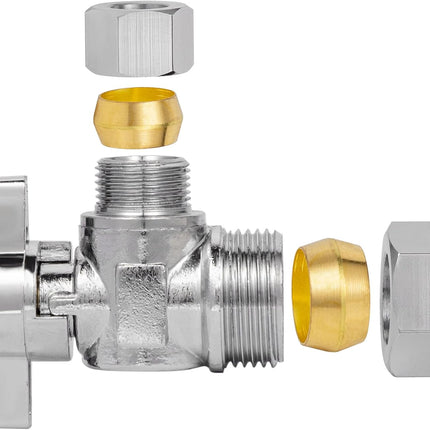Heavy Duty Angle Stop Valve 1/2" Nom (5/8" OD) Comp x 3/8" OD Comp, 1/4-Turn Operation，High quality lead-free brass (2PCS)