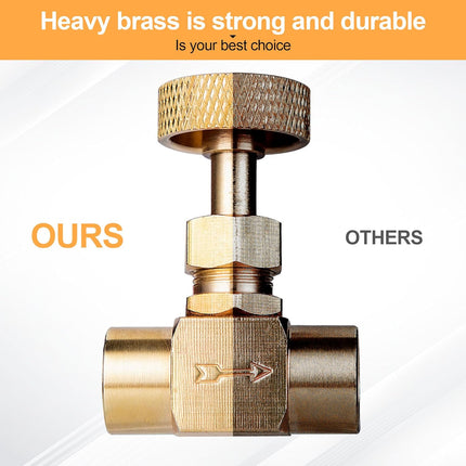 2 Pieces Heavy Duty Brass Instrument Replacement Control Needle Valve 1/4" Npt Female X 1/4" Npt Female Connection Golden