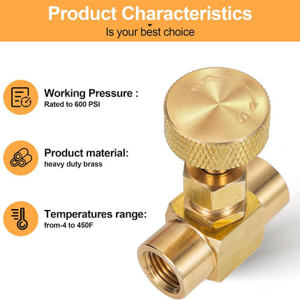 2 Pieces Heavy Duty Brass Instrument Replacement Control Needle Valve 1/4" Npt Female X 1/4" Npt Female Connection Golden