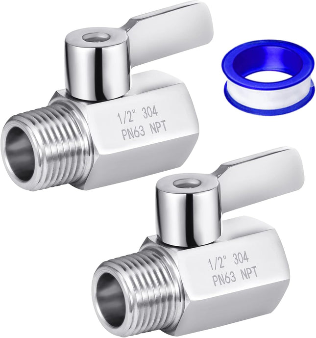 Shower Head Shut Off Valve 304 Stainless Steel Mini Ball Valve NPT Thread(1/2 Male x 1/2 (2