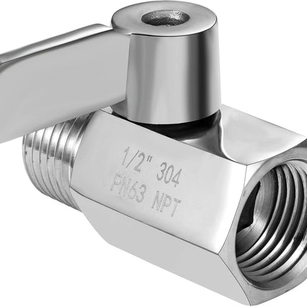Shower Head Shut Off Valve, 304 Stainless Steel Mini Ball Valve NPT Thread(1/2" Male x 1/2"Female),Shower Head Flow Control Valve,Water Flow Control Valve （2 Pack）