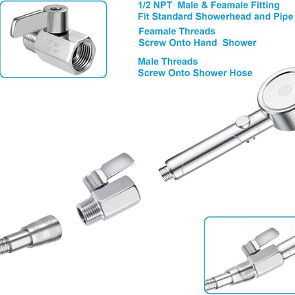 Shower Head Shut Off Valve, 304 Stainless Steel Mini Ball Valve NPT Thread(1/2" Male x 1/2"Female),Shower Head Flow Control Valve,Water Flow Control Valve （2 Pack）