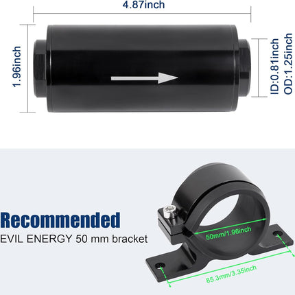 Inline Fuel Filter 10 Micron with 6AN 8AN 10AN Adapter,50MM Universal Bracket Clamp,10 Micron Inline Fuel Filter（Black）