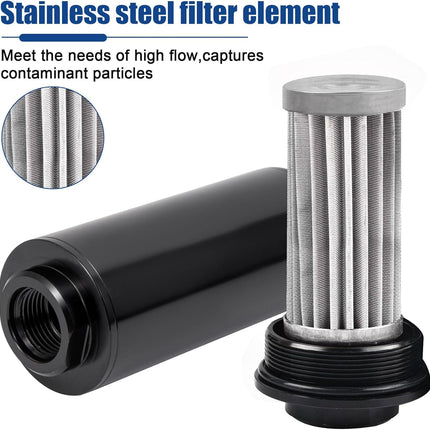 Inline Fuel Filter 10 Micron with 6AN 8AN 10AN Adapter,50MM Universal Bracket Clamp,10 Micron Inline Fuel Filter（Black）
