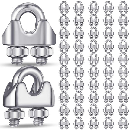 50 Pcs 1/8 Inches M3 Stainless Steel Wire Rope Cable Clip Clamp 304 Stainless Steel Wire Rope Clamp Clip Wire Cable Clamp Wire Rope Clips U Bolt Saddle Fastener