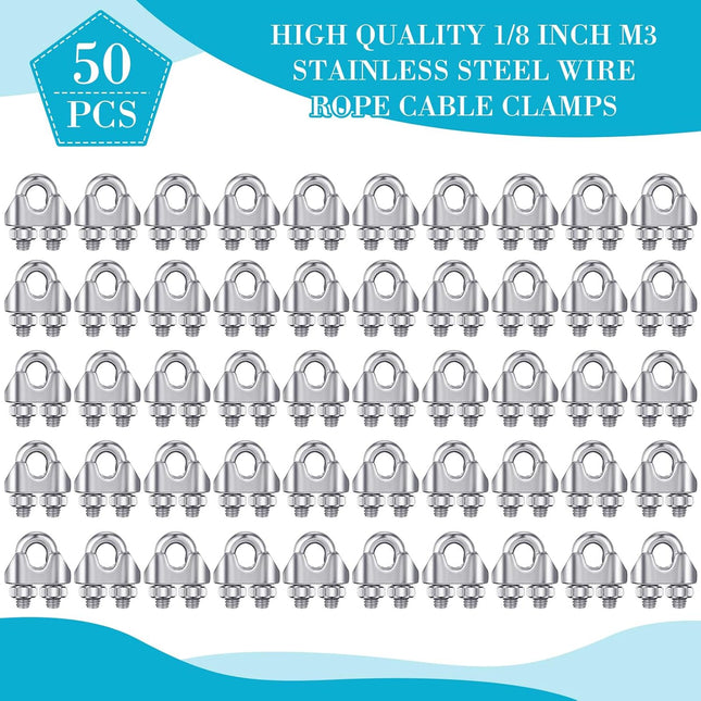 50 Pcs 1/8 Inches M3 Stainless Steel Wire Rope Cable Clip Clamp 304 Stainless Steel – product detail