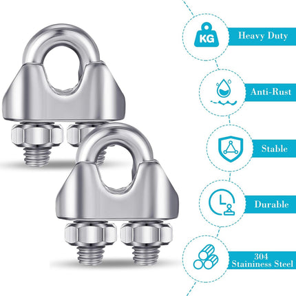 50 Pcs 1/8 Inches M3 Stainless Steel Wire Rope Cable Clip Clamp 304 Stainless Steel Wire Rope Clamp Clip Wire Cable Clamp Wire Rope Clips U Bolt Saddle Fastener