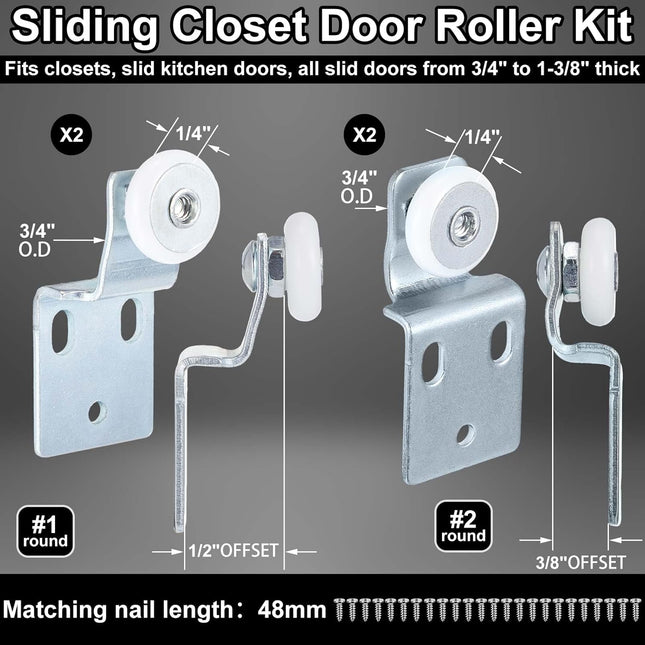 4 Pack Sliding Closet Door Roller Kit Include Screws Wardrobe Door Rollers Hardware for Top Hung Bypass – product detail