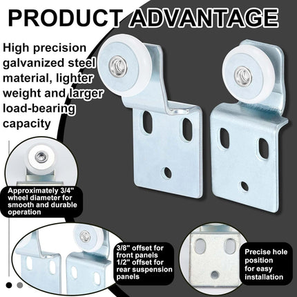 4 Pack Sliding Closet Door Roller Kit Include Screws Wardrobe Door Rollers Hardware for Top Hung Bypass, 1/2 Inch and 3/8 Inch Offset