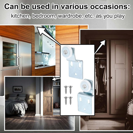 4 Pack Sliding Closet Door Roller Kit Include Screws Wardrobe Door Rollers Hardware for Top Hung Bypass, 1/2 Inch and 3/8 Inch Offset