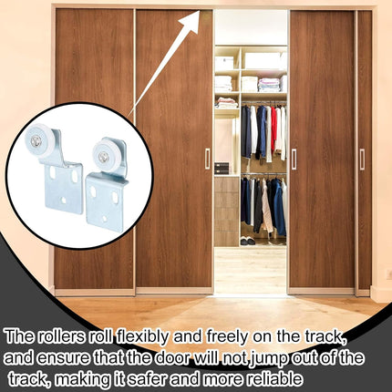4 Pack Sliding Closet Door Roller Kit Include Screws Wardrobe Door Rollers Hardware for Top Hung Bypass, 1/2 Inch and 3/8 Inch Offset