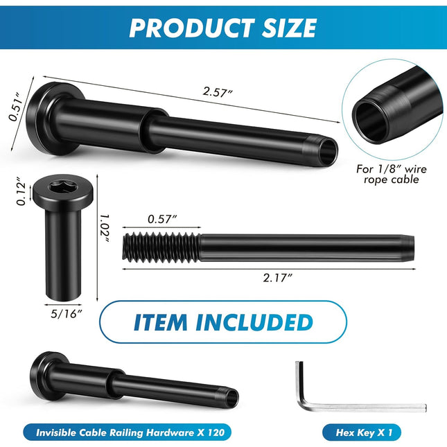 120 Pack Invisible Cable Railing kit T316 Stainless Steel 1/8 Invisible Receiver and Swage Stud End – product detail