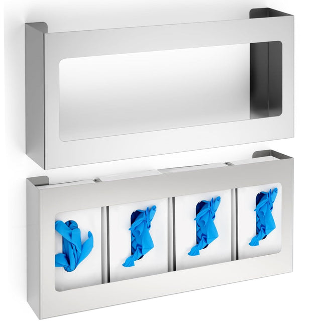 2 Pack Glove Box Holder/Dispenser Stainless Steel Quad Wall Mounted Glove Box Organizer 10 H x 21 W x 3 3/4