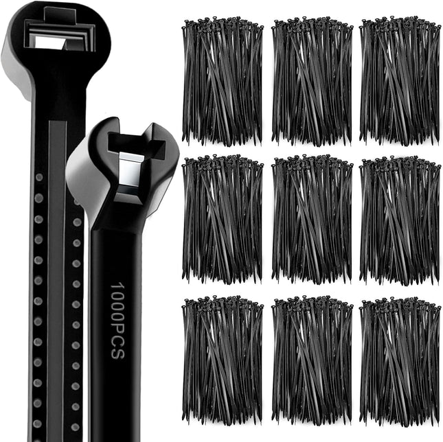 1000 Pcs Cable Zip Ties with Metal Tooth Stainless Steel Locking Device 7 Inch Black V1258-DP02-C-2820