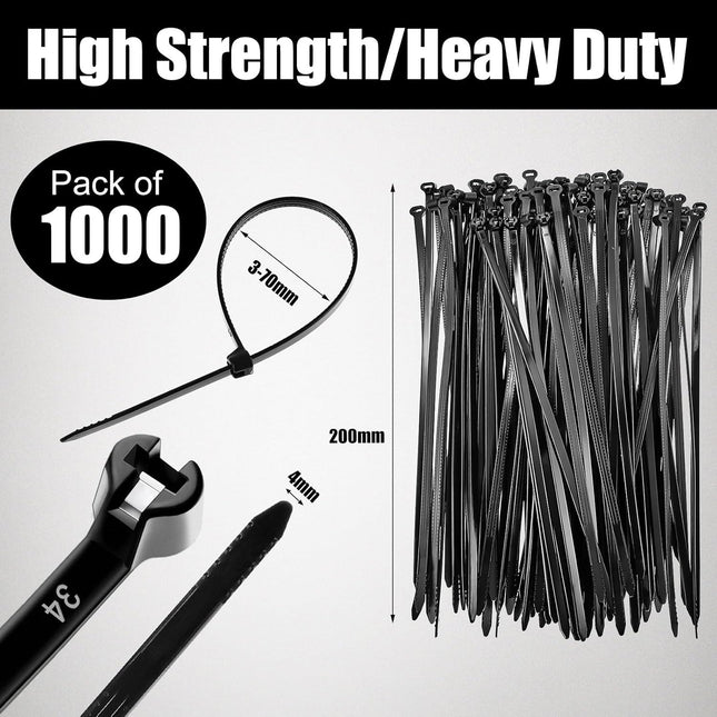 1000 Pcs Cable Zip Ties with Metal Tooth Stainless Steel Locking Device 7 Inch Black – product detail