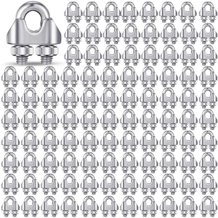 100 Pcs 1/8 Inches M3 Stainless Steel Cable Wire Rope Clip Large U Bolt Saddle Guy Fastener 304 Stainless Steel Fastener Cable Wire Rope Clamps, Connect 2 Layers of Wire to Form a Loop