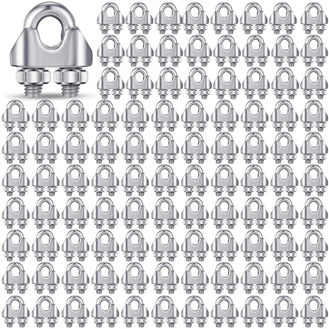 100 Pcs 1/8 Inches M3 Stainless Steel Cable Wire Rope Clip Large U Bolt Saddle V1258-DP02-C-2822