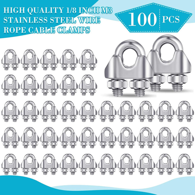 100 Pcs 1/8 Inches M3 Stainless Steel Cable Wire Rope Clip Large U Bolt Saddle – product detail