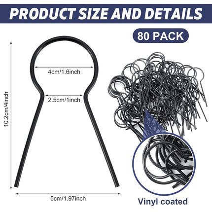 80 Pack 1 5/8" Od Ez Preformed Twist 8 Gauge Galvanized Steel Twist Fence Ties Black Vinyl Coated Chain Link Fence Ties for T-Posts/u-Posts