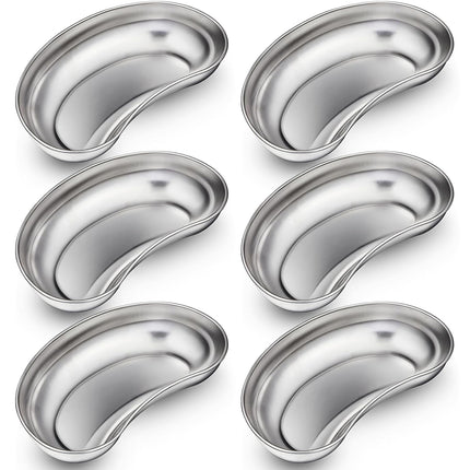6 Pcs Stainless Steel Kidney Tray 8'' Medium Kidney Shaped Emesis Basin Surgical Medical Tray pan Bowls Reusable Metal Dish Dental Lab Instruments Bathroom Soiled Dressings Medic Waster
