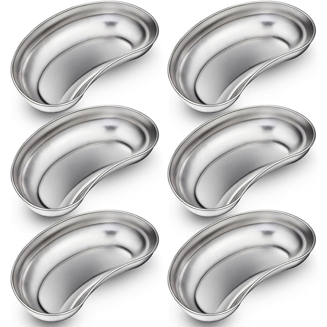 6 Pcs Stainless Steel Kidney Tray 8'' Medium Kidney Shaped Emesis Basin Surgical Medical Tray