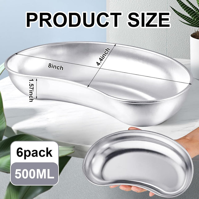 6 Pcs Stainless Steel Kidney Tray 8'' Medium Kidney Shaped Emesis Basin Surgical Medical Tray – product detail