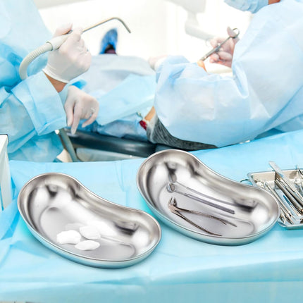 6 Pcs Stainless Steel Kidney Tray 8'' Medium Kidney Shaped Emesis Basin Surgical Medical Tray pan Bowls Reusable Metal Dish Dental Lab Instruments Bathroom Soiled Dressings Medic Waster