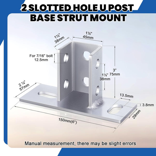 8 Pcs 2 Slotted Hole U Post Base Strut Mount for 1-5/8 Square Single Channel – product detail