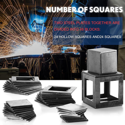 48 Pieces Welding Practice Kit Welding Coupons Steel 11 Gauge 3&2 Inch Square Steel Plate for Novice at Practice Kit for Mig, Tig Stick, Arc, Gas and Brazing (Small)