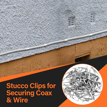 100 PCS Manganese Steel Cable Clips for Stucco Surfaces Stucco Hooks for Coaxial Electrical Cable Drywall Clips Push in Masonry Anchors for Running Wire on The Exterior of Homes