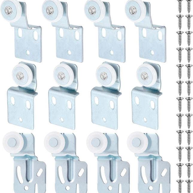 12 Pcs Sliding Closet Door Roller Kit Wardrobe Door Rollers Replacement for Top Hung Bypass, 3/4" Wheel with 1/2" and 3/8" Offset, 7/8" Wheel with 1/2" Offset