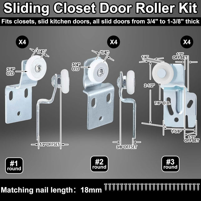 12 Pcs Sliding Closet Door Roller Kit Wardrobe Door Rollers Replacement for Top Hung Bypass – product detail