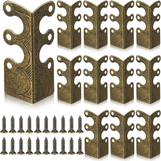 12 Pcs Brass Baseboard Corner Protectors Skirting Board Corner Protectors Vintage Metal Skirting Board Protection for Furniture Bookshelves Table Home Decorative(Bronze)