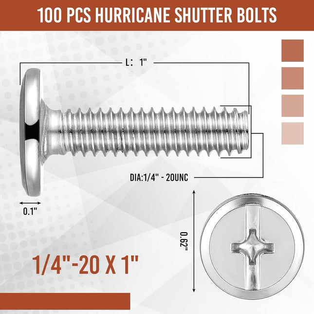 100Pcs 1/4 -20 Hurricane Shutter Bolts Sidewalk Screws Bolts Truss Head Shutter Screws 304 Stainless (1/4 – product detail