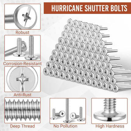 100Pcs 1/4"-20 Hurricane Shutter Bolts, Sidewalk Screws Bolts Truss Head Shutter Screws 304 Stainless Steel for Installing Hurricane Panels to Storefronts and Sliding Glass Doors(1/4"-20 x 1)
