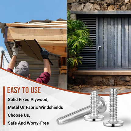 100Pcs 1/4"-20 Hurricane Shutter Bolts, Sidewalk Screws Bolts Truss Head Shutter Screws 304 Stainless Steel for Installing Hurricane Panels to Storefronts and Sliding Glass Doors(1/4"-20 x 1)