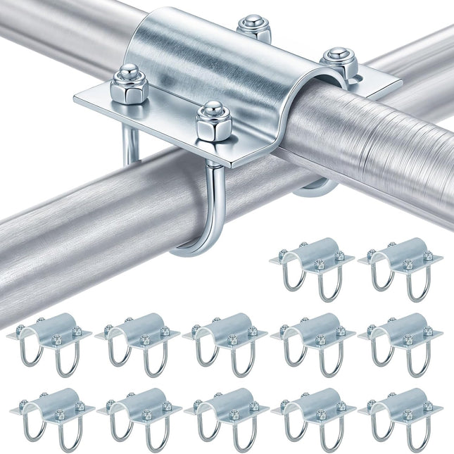 12 Set U Bolt Cross Pipe Clamps for 1" OD, Carbon Steel Greenhouse Cross Grid Connector Post Clamps for Canopy Fittings, Chain Link Fence Brackets, Mast Mounting