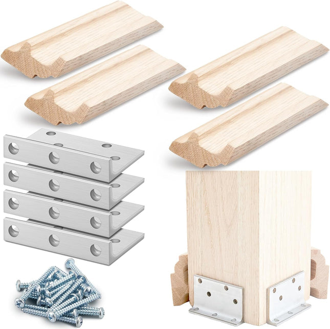 1 Set 3-1/2 Newel Post Mounting Kit 4 Pcs L Bracket Post Fasteners with 4 V1258-DP02-C-2852